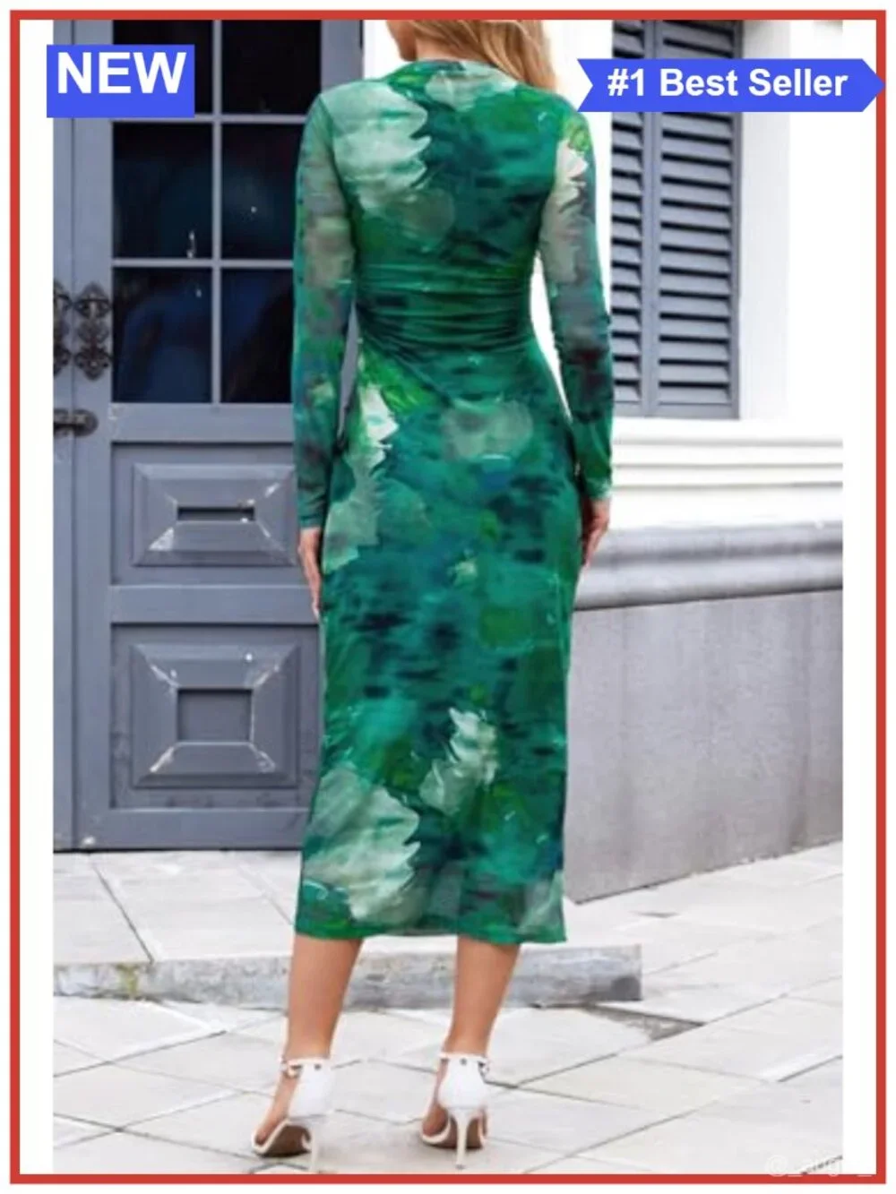 Long Sleeve Tie-Dye Maxi Dress with Ruched Detail and Mock Neck